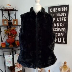 Nicole Miller Large Women's Reversible Black Faux Fur Puffer Vest Jacket